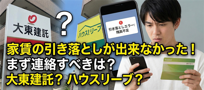 家賃の引き落としが出来なかった！まず連絡すべきは大東建託？ハウスリーブ？